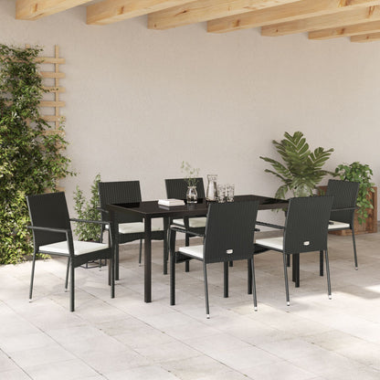 7-Delige Tuin Eettafelset Met Kussens Zwart Poly Rattan