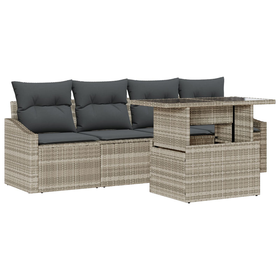 5-Delige Tuinsalonset Met Kussens Lichtgrijs Poly Rattan