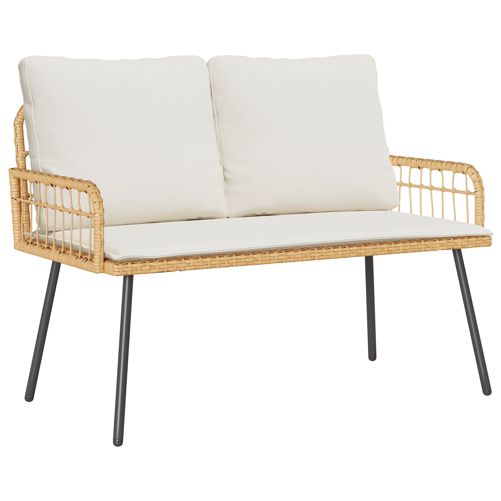 2-Delige Tuin Eettafel Set Met Kussens Poly Rattan Natuurlijk