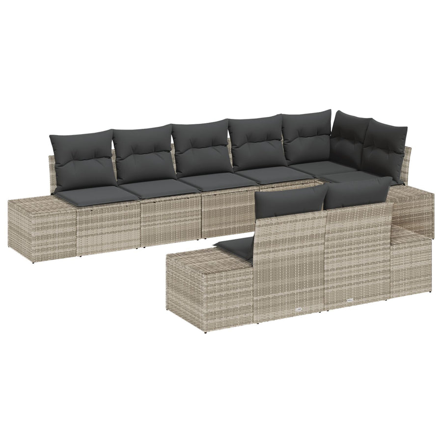 8-Delige Tuin Sofa Set Met Kussens Poly Rattan Lichtgrijs zonder tafel