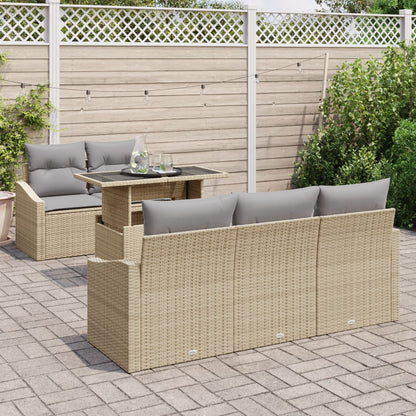 6 Delen Tuin Sofa Set Met Kussens Beige Poly Rattan