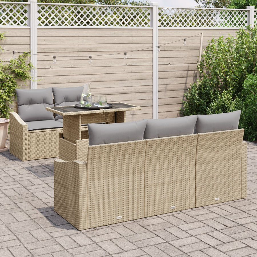 6 Delen Tuin Sofa Set Met Kussens Beige Poly Rattan