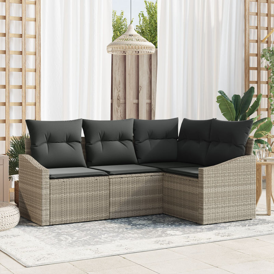 4 Delige Tuin Sofa Set Met Kussens Licht Grijs Poly Rattan