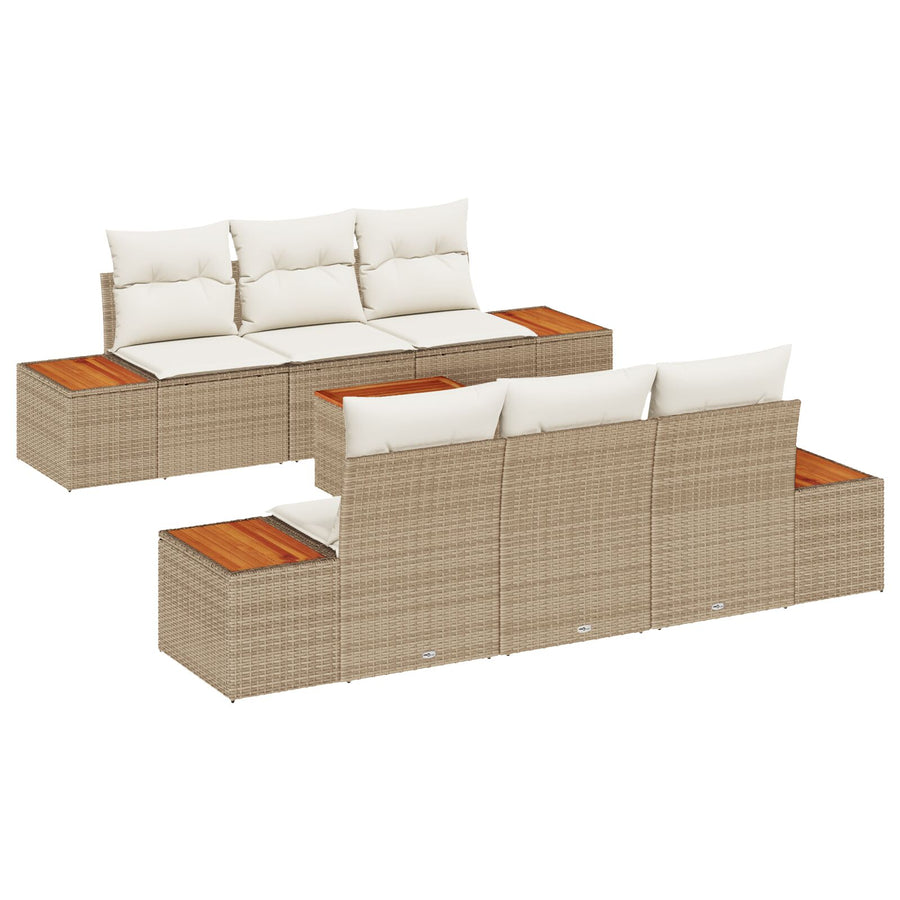 7-Delige Tuin Sofa Set Met Kussens Beige Poly Rattan Acacia