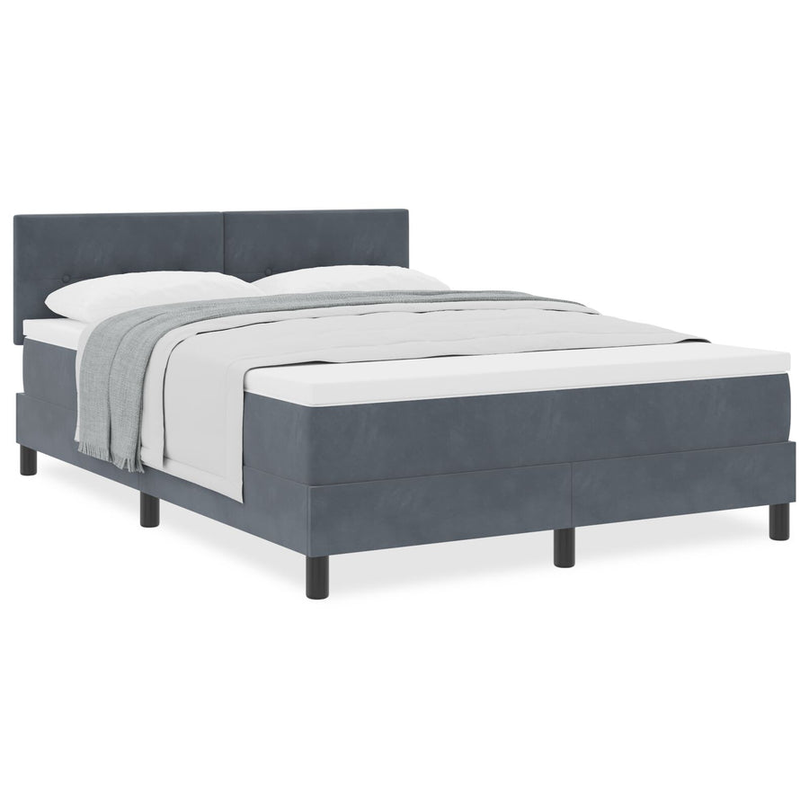 Boxspring Bed Met Matras Donkergrijs 140X190 Cm Velours Blauw