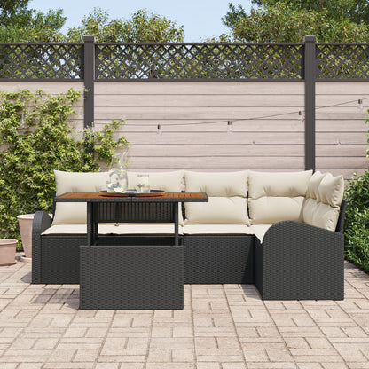 6-Delige Tuin Eetset Met Kussens Zwart Poly Rattan Acacia
