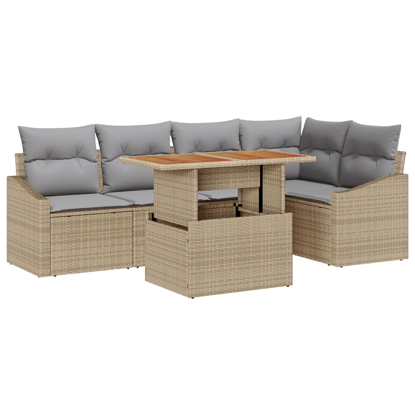 6-Delige Tuin Eetset Met Kussens Beige Poly Rattan Acacia