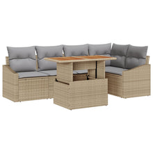 6-Delige Tuin Eetset Met Kussens Beige Poly Rattan Acacia