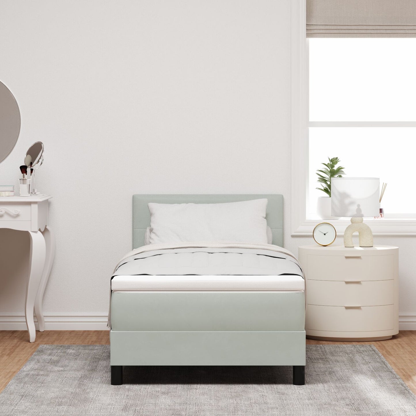 Boxspring Bed Met Matras Lichtgrijs 100X200 Cm Fluweel Blauw