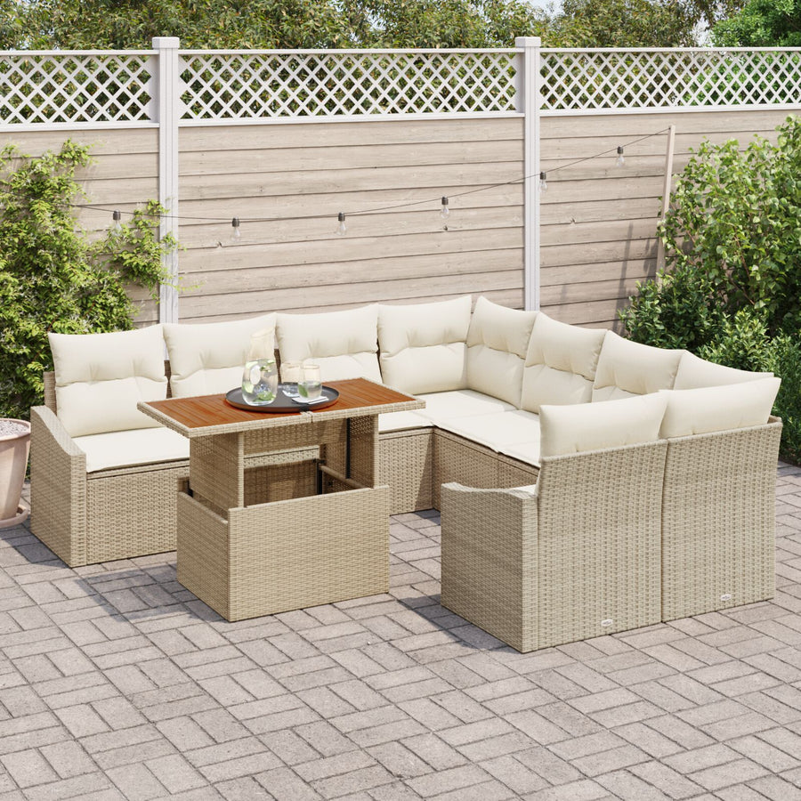9-Delige Tuinset Met Kussens Beige Poly Rattan Acacia
