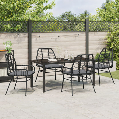 5-Delige Tuin Eetset Met Kussens Zwart Poly Rattan