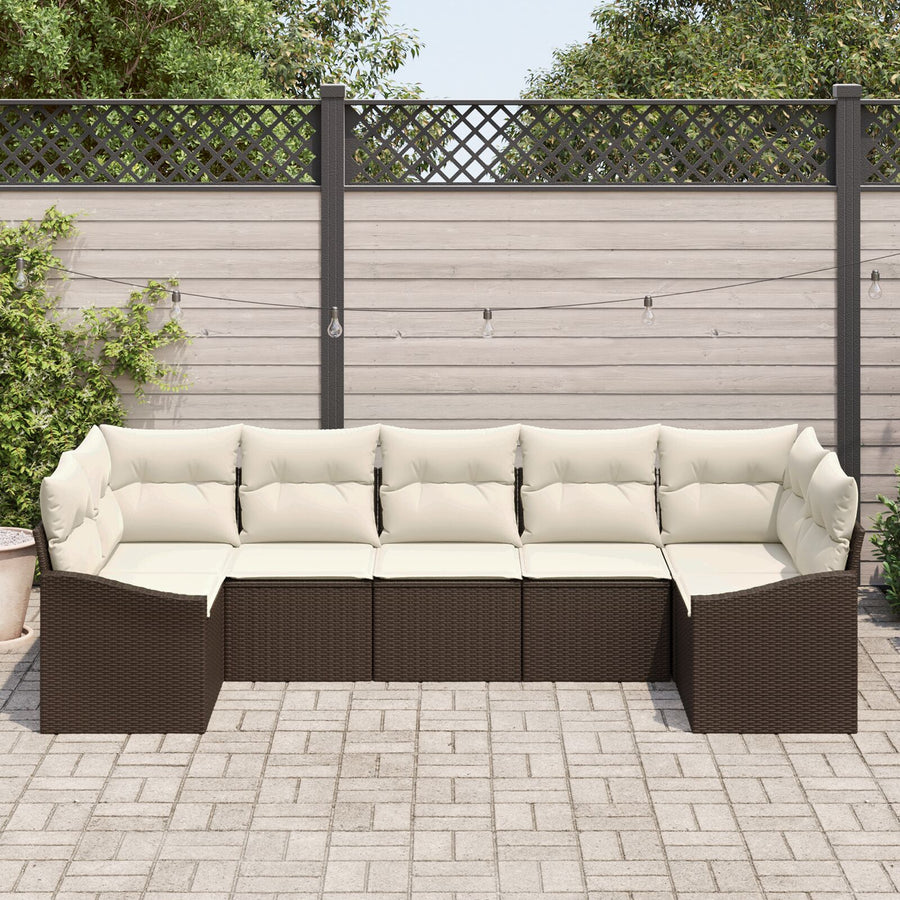 Tuin Sofa Set Set Van 7 Bruin En Beige Rattan En Polyester