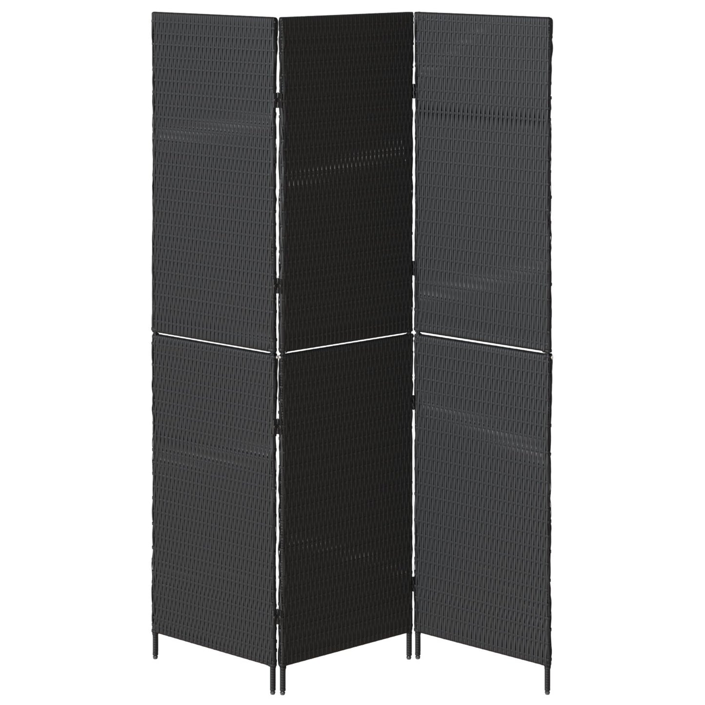 Kamerscherm Opvouwbaar 146X Poly Rattan 180 cm Zwart 3 panelen