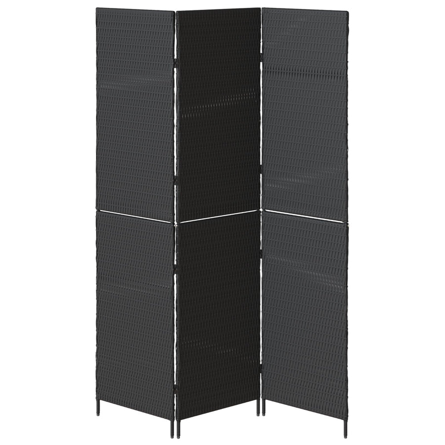 Kamerscherm Opvouwbaar 146X Poly Rattan 180 cm Zwart 3 panelen