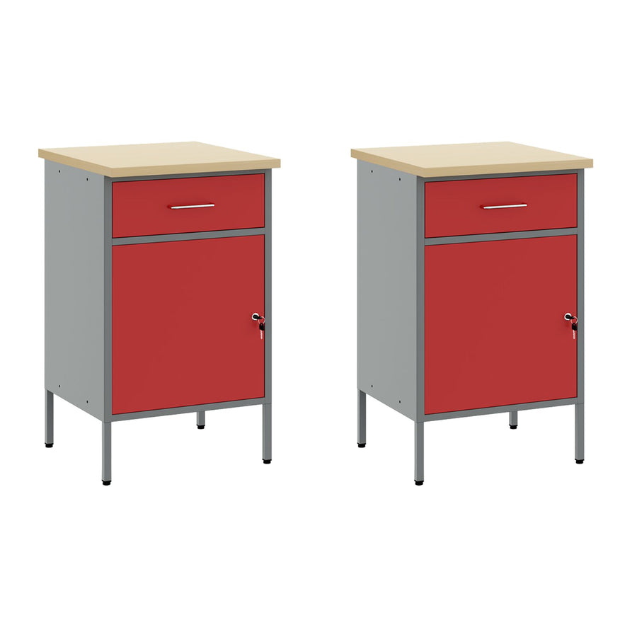 5-Delige Werktafelset Staal 2x (84 cm) Rood 2x kast + 2x pegboard + gereedschapskast