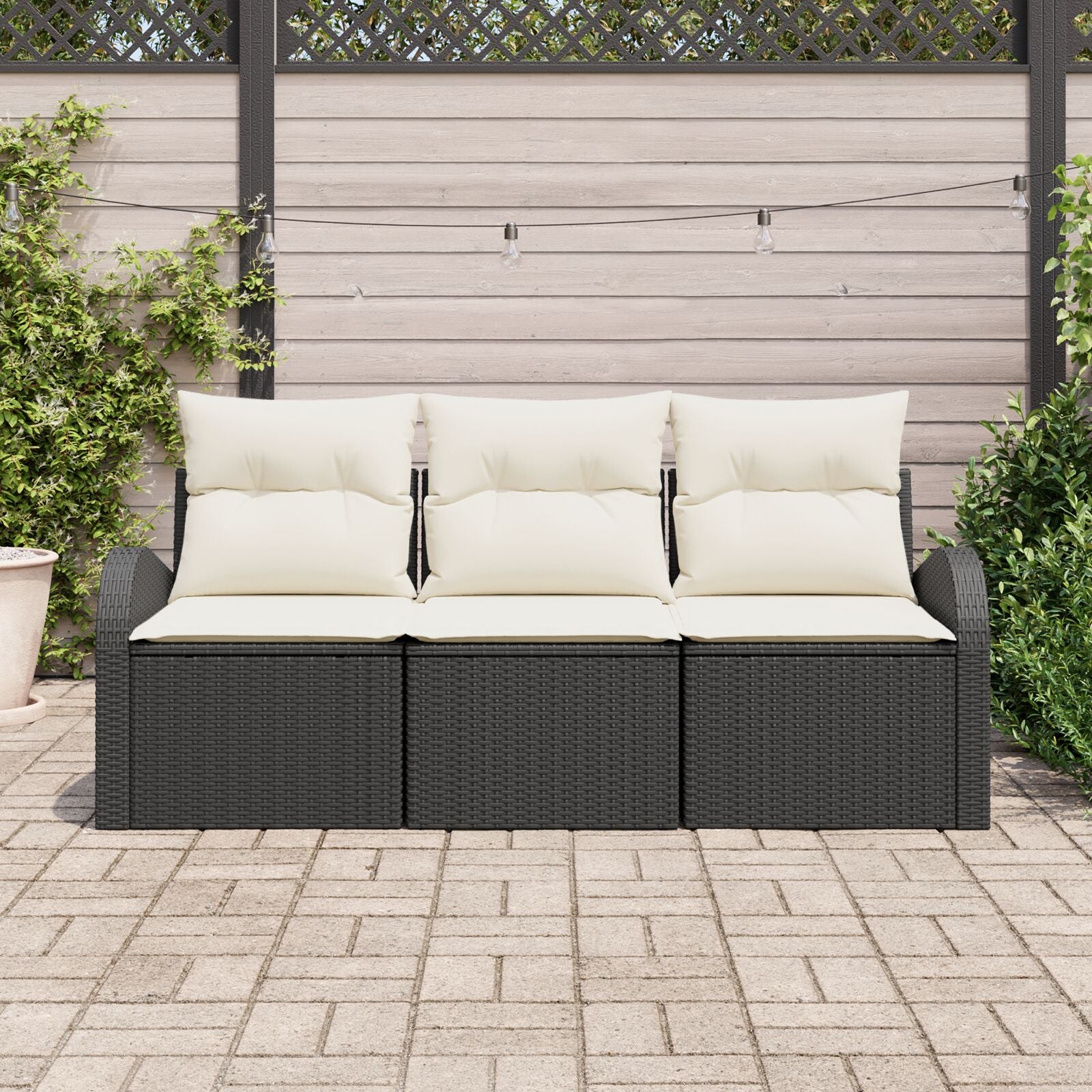 3-Delige Tuin Sofa Set Met Kussens Zwart Poly Rattan