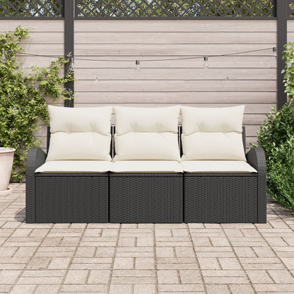 3-Delige Tuin Sofa Set Met Kussens Zwart Poly Rattan