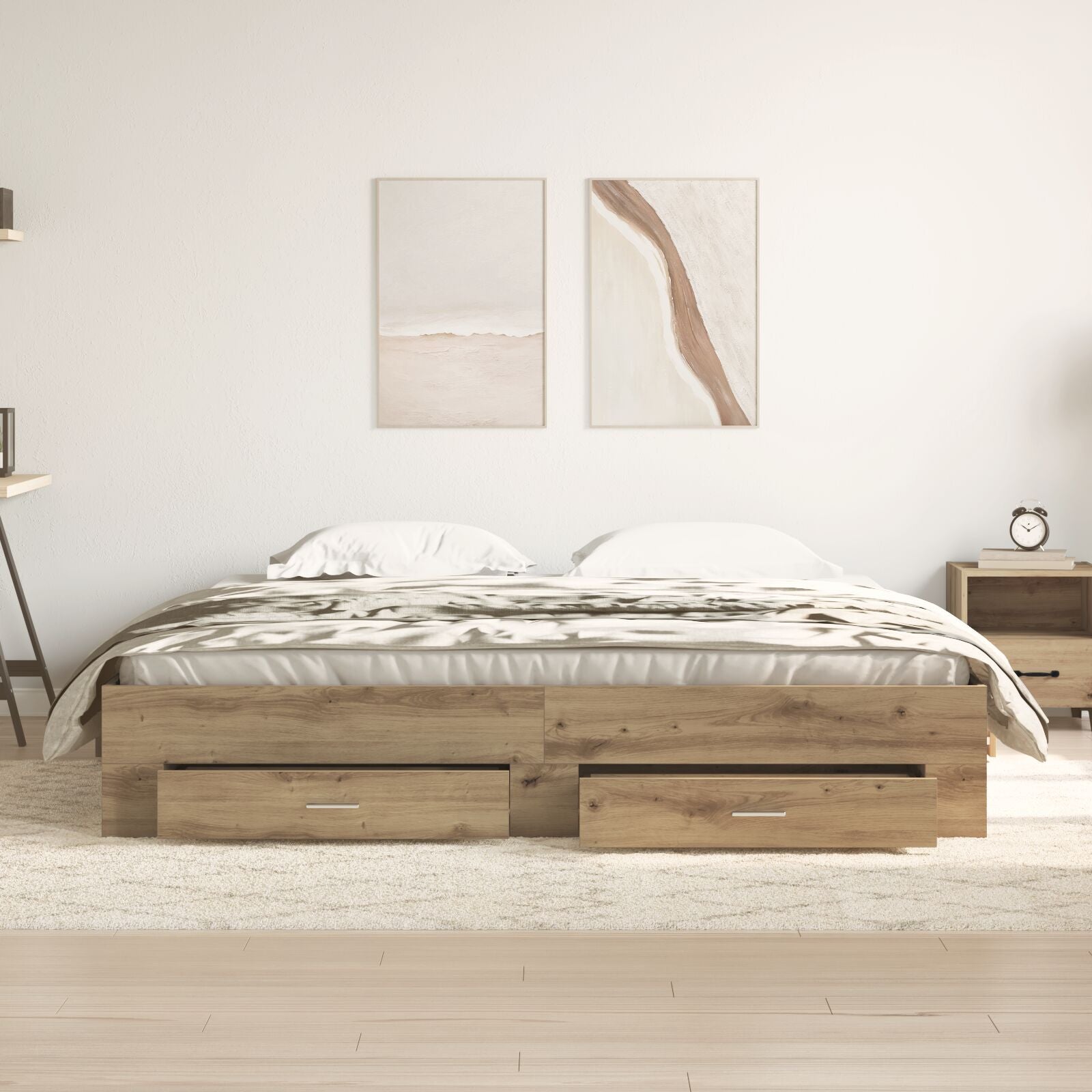 Bedframe Met Lades Artisan Eiken 180X200 Cm Geschikt Hout Ambachtelijk Eiken
