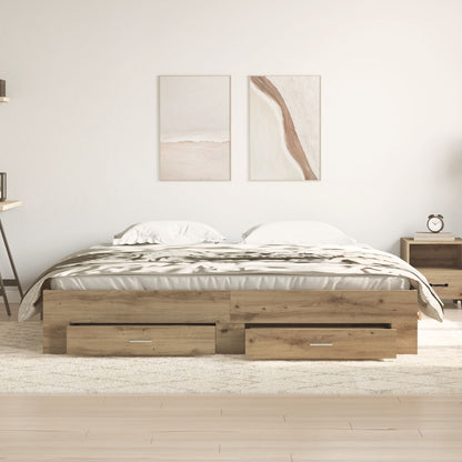 Bedframe Met Lades Artisan Eiken 180X200 Cm Geschikt Hout Ambachtelijk Eiken