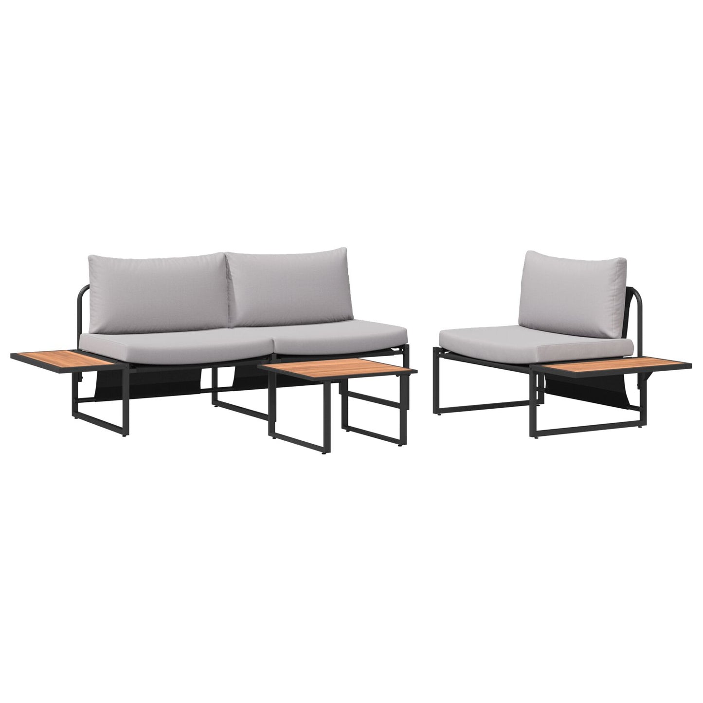 3-Delig Tuinsofa Set Met Lichtgrijze Kussens
