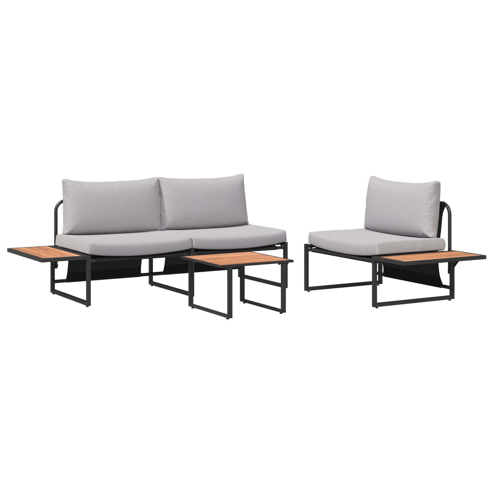 3-Delig Tuinsofa Set Met Lichtgrijze Kussens