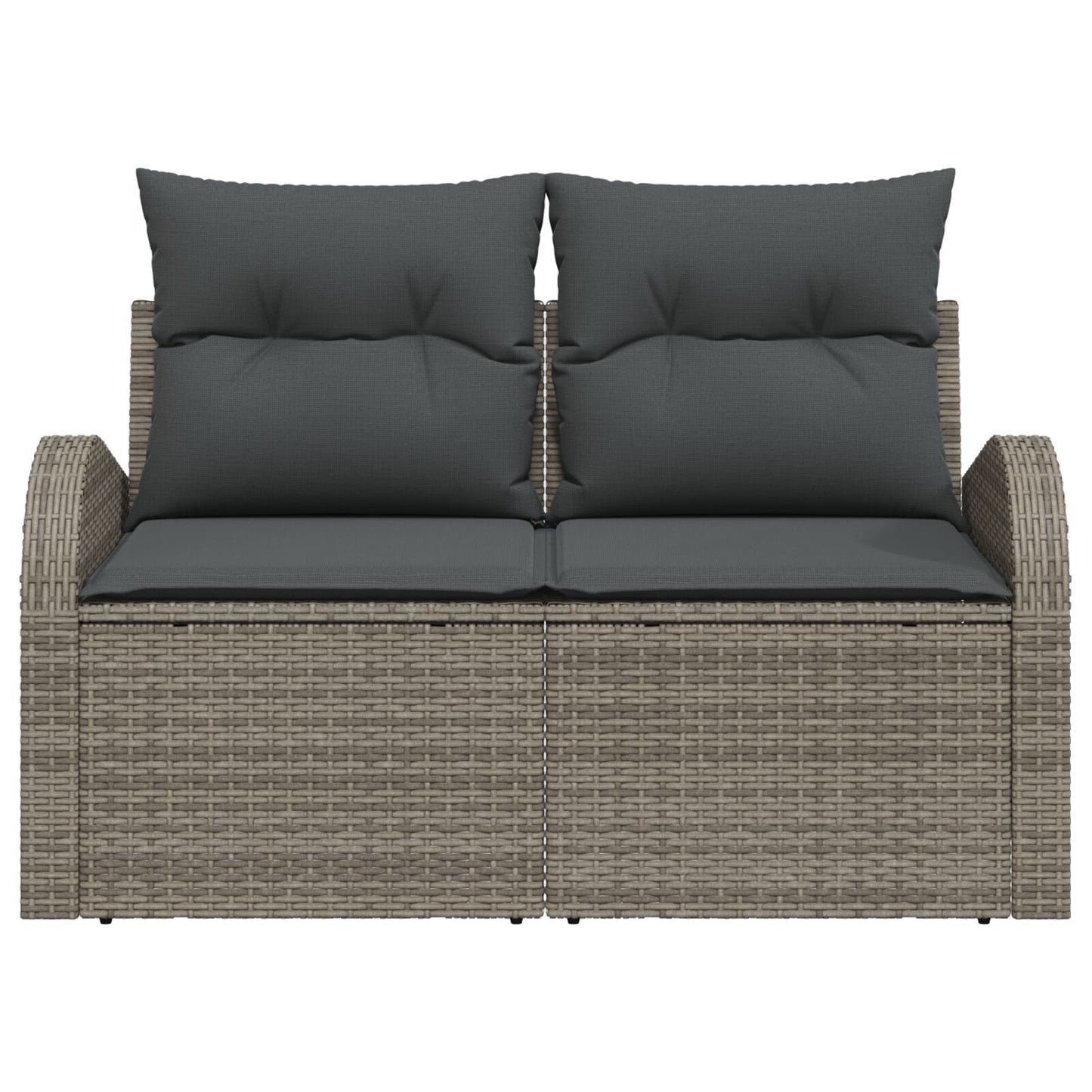 2-Zits Tuinbank Met Kussens Poly Rattan Grijs zonder opbergruimte