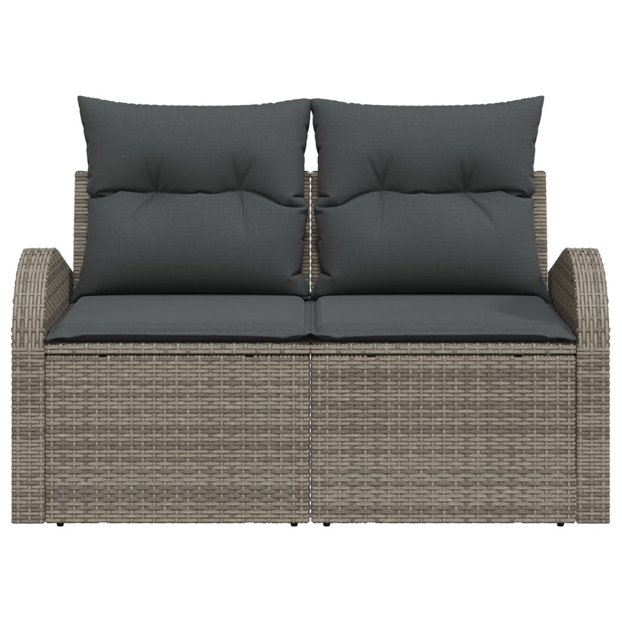 2-Zits Tuinbank Met Kussens Poly Rattan Grijs zonder opbergruimte