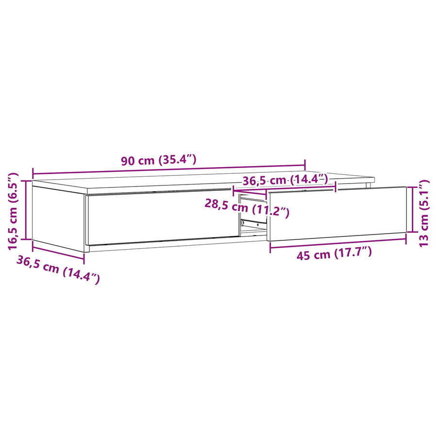 Bedladen Grijs Sonoma Bewerkt Hout Grijze sonoma 90 x 36,5 x 16,5 cm