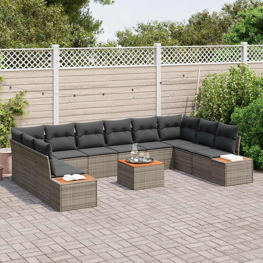 11-Delige Tuin Sofa Set Met Kussens Grijs Poly Rattan Acacia