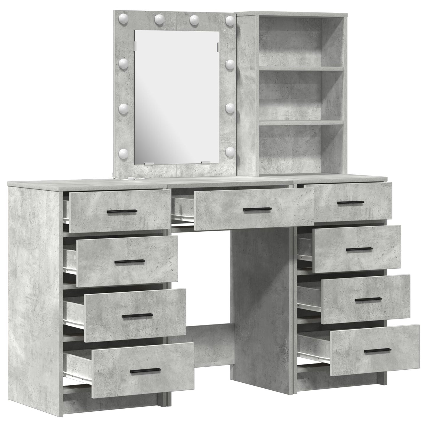 3-Delige Kaptafel Set Met Led - Beton Grijs Gefabriceerd Hout