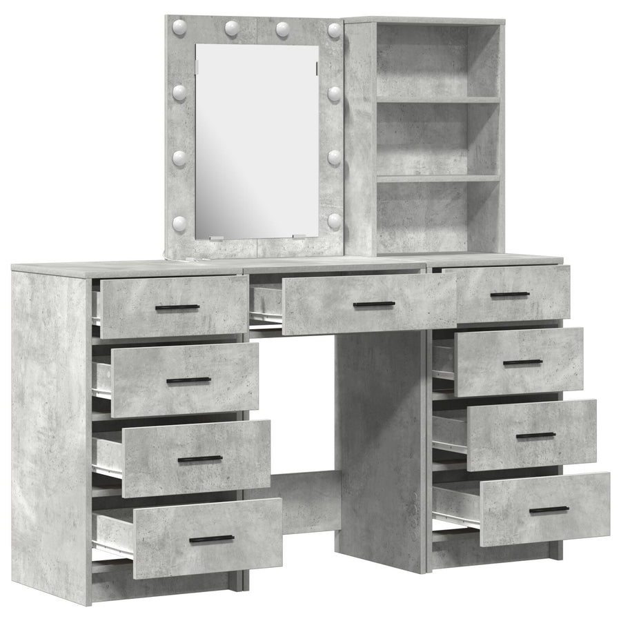 3-Delige Kaptafel Set Met Led - Beton Grijs Gefabriceerd Hout
