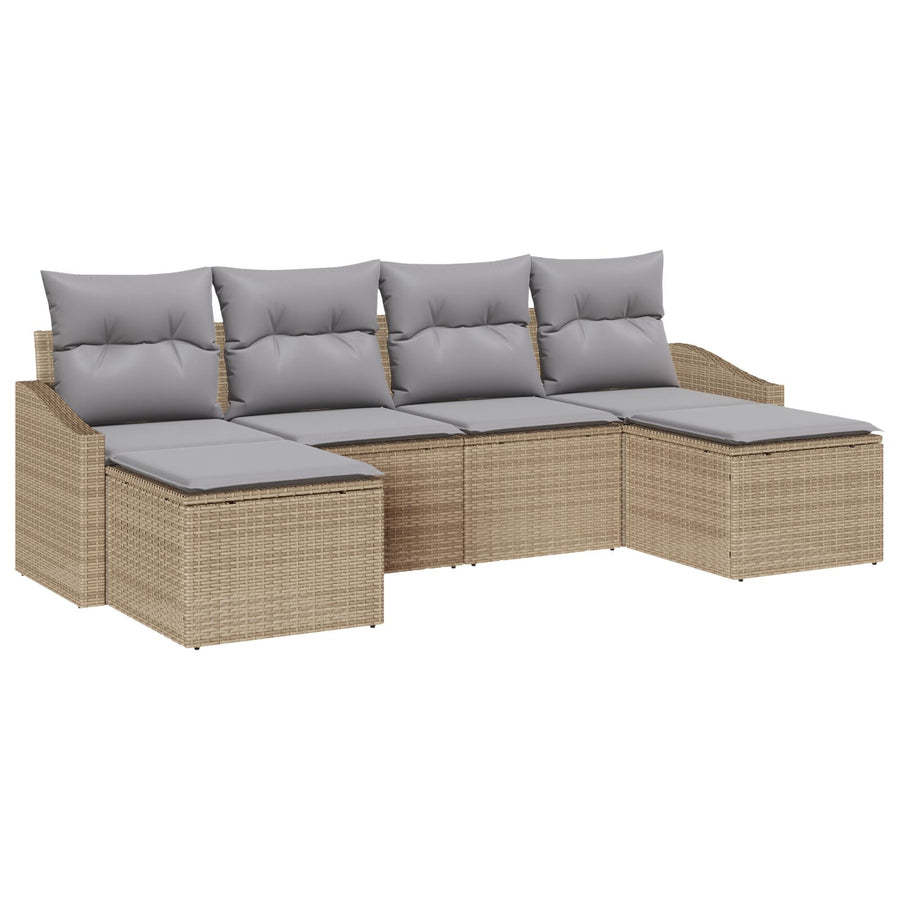 6-Delige Tuindiningset Met Kussens Beige Poly Rattan