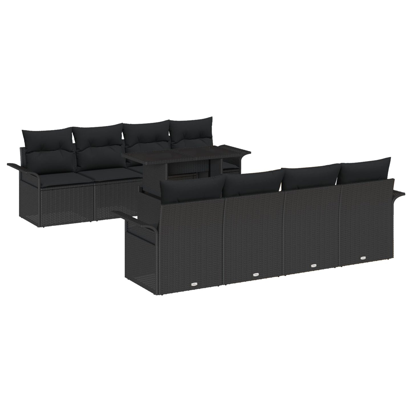 9-Delige Tuin Sofa Set Met Kussens Zwart Poly Rattan