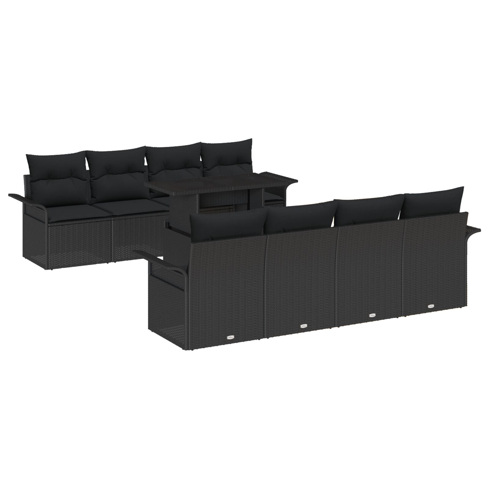 9-Delige Tuin Sofa Set Met Kussens Zwart Poly Rattan