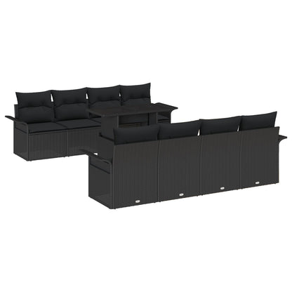 9-Delige Tuin Sofa Set Met Kussens Zwart Poly Rattan