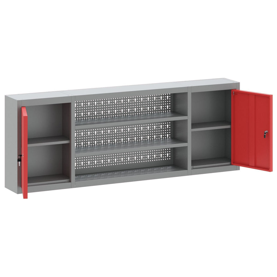 Gereedschapskast Muurbevestiging Met Pegboard 150X20X55 Cm Staal 150 cm Rood en grijs Wandkast met pegboard