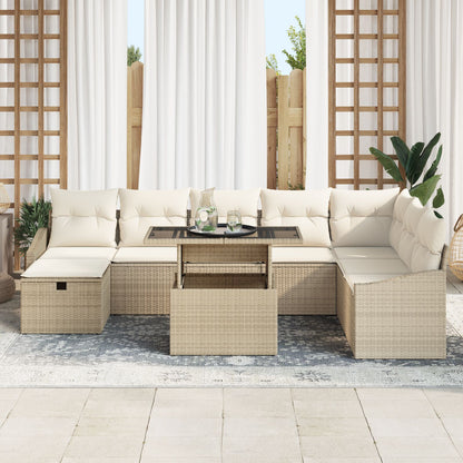 9 Delige Tuin Sofa Set Met Kussens Beige Poly Rattan
