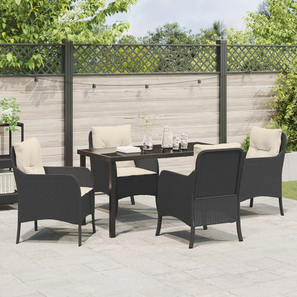 5-Delige Tuin Eetset Met Kussens Zwart Poly Rattan
