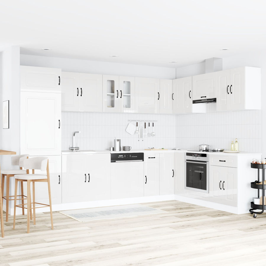 Keuken Kast ""Kalmar"" Met Dubbele Wasbakken Hoogglans Wit Bewerkt Hout Glanzend wit