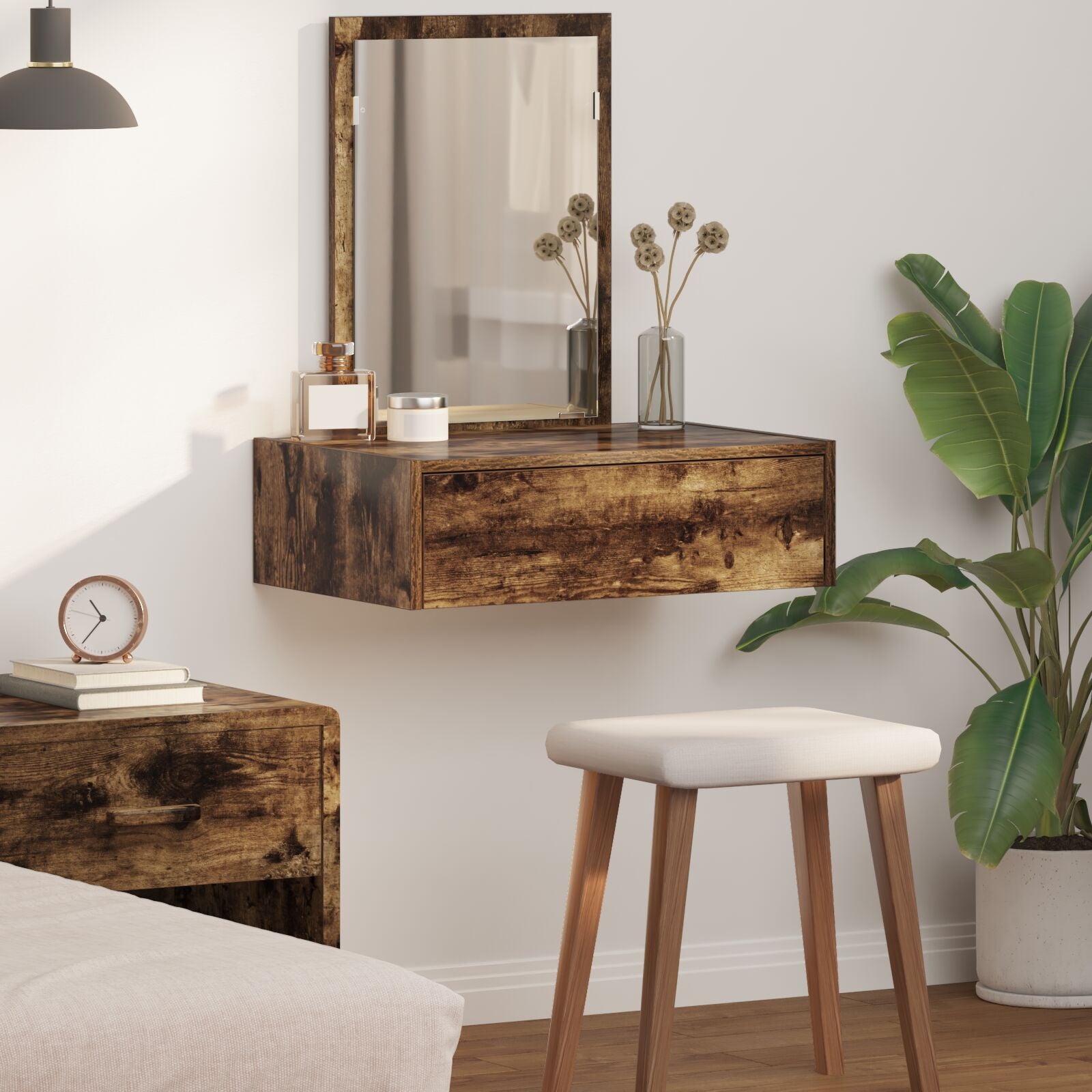 Wandkaptafel 60 x 40 x 70 cm Gerookt eiken zonder LED