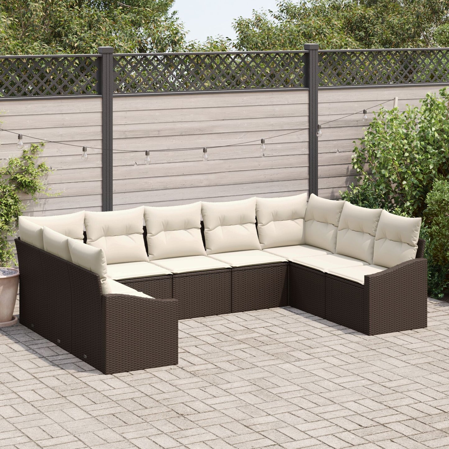 9-Delige Tuin Sofa Set Met Kussens Poly Rattan Bruin en crème zonder tafel