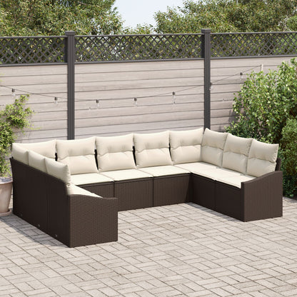 9-Delige Tuin Sofa Set Met Kussens Poly Rattan Bruin en crème zonder tafel
