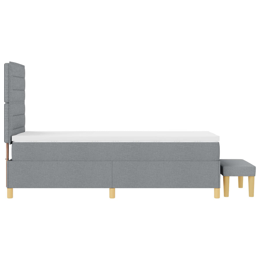 Boxspring Bed Met Matras & Bank Stof Lichtgrijs 100 x 200 cm Lijnen ontwerp