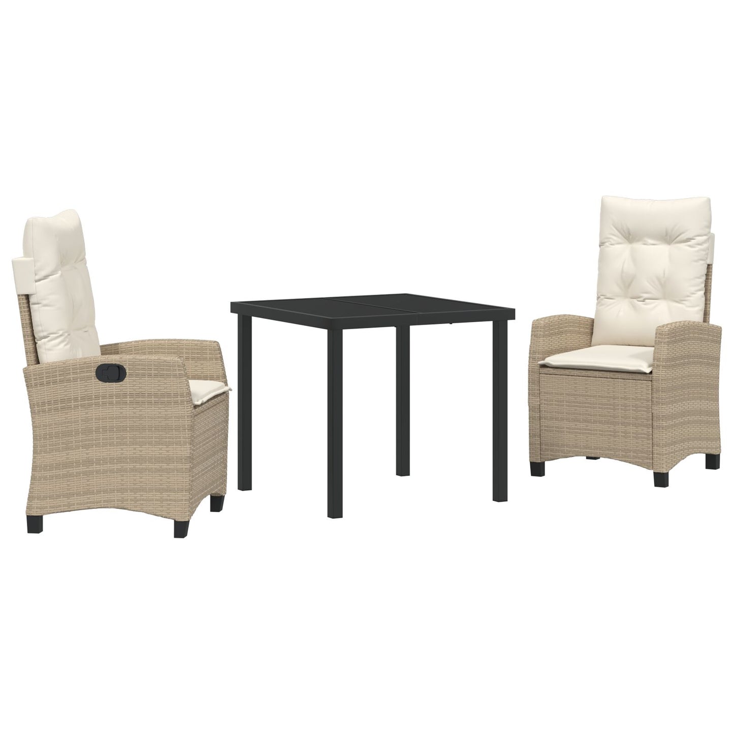 3-Delige Tuin Eetset Met Kussens Beige Poly Rattan