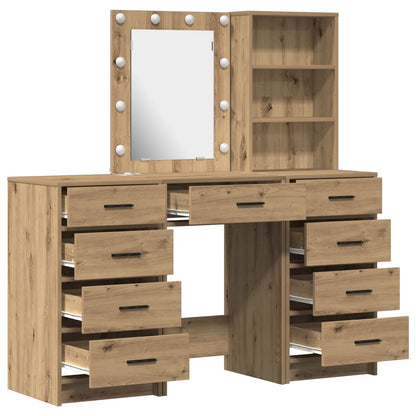 3-Delige Kaptafel Set Met Led In Artisan Eiken Bewerkt Hout