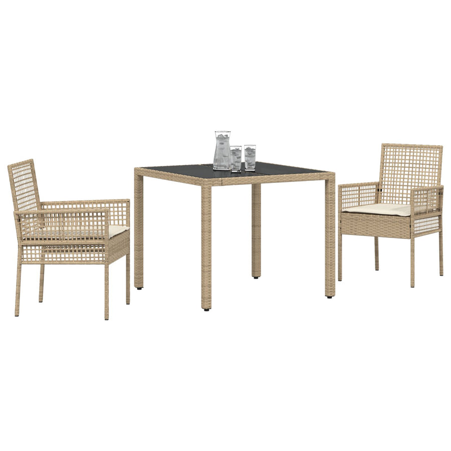 Set Van 2 Beige Pe Rattan, Gepoedercoat Staal, Gehard Glas Klein