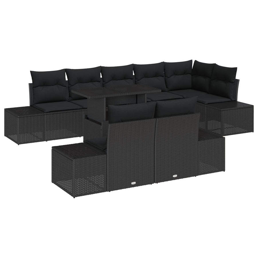 Tuin Sofa Set Set Van 9 Zwart Riet, Stof Tuin Sofa Set