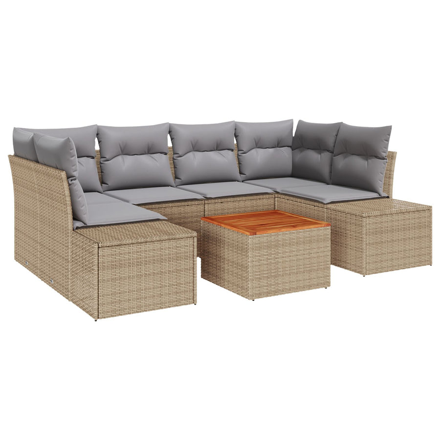 7 Delige Tuin Sofa Set Met Kussens Beige Poly Rattan Acacia