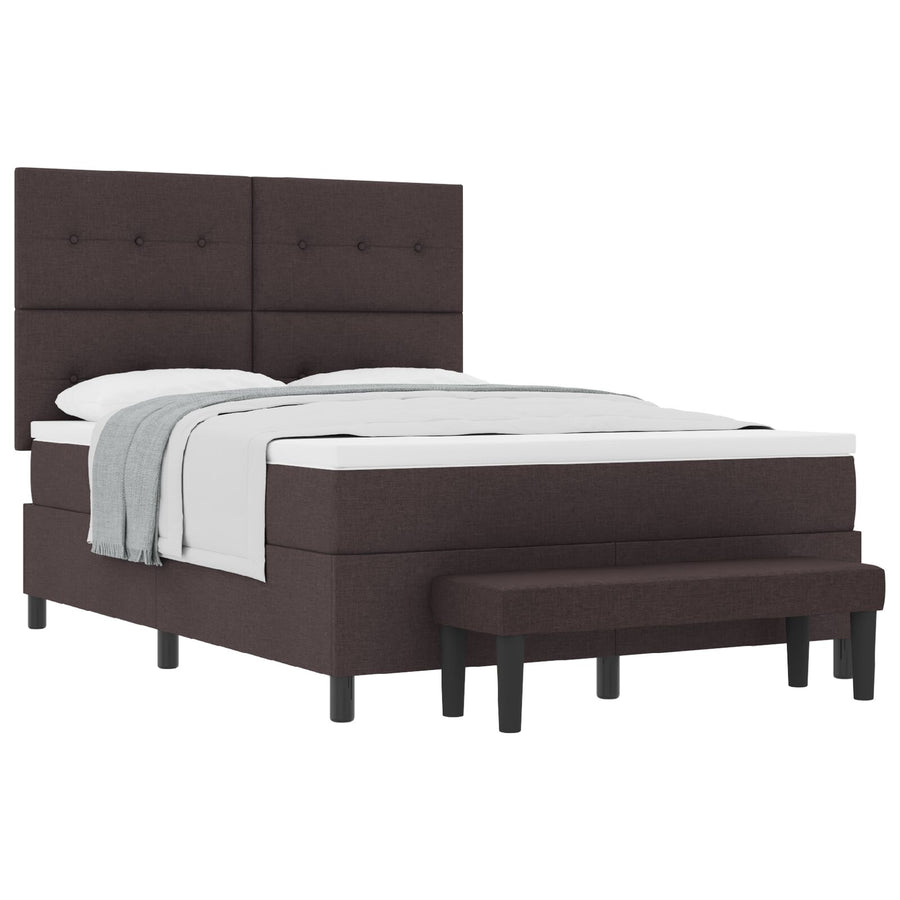 Boxspringbed Met Matras & Bank Stof Donkerbruin 140 x 200 cm Knop gestikt