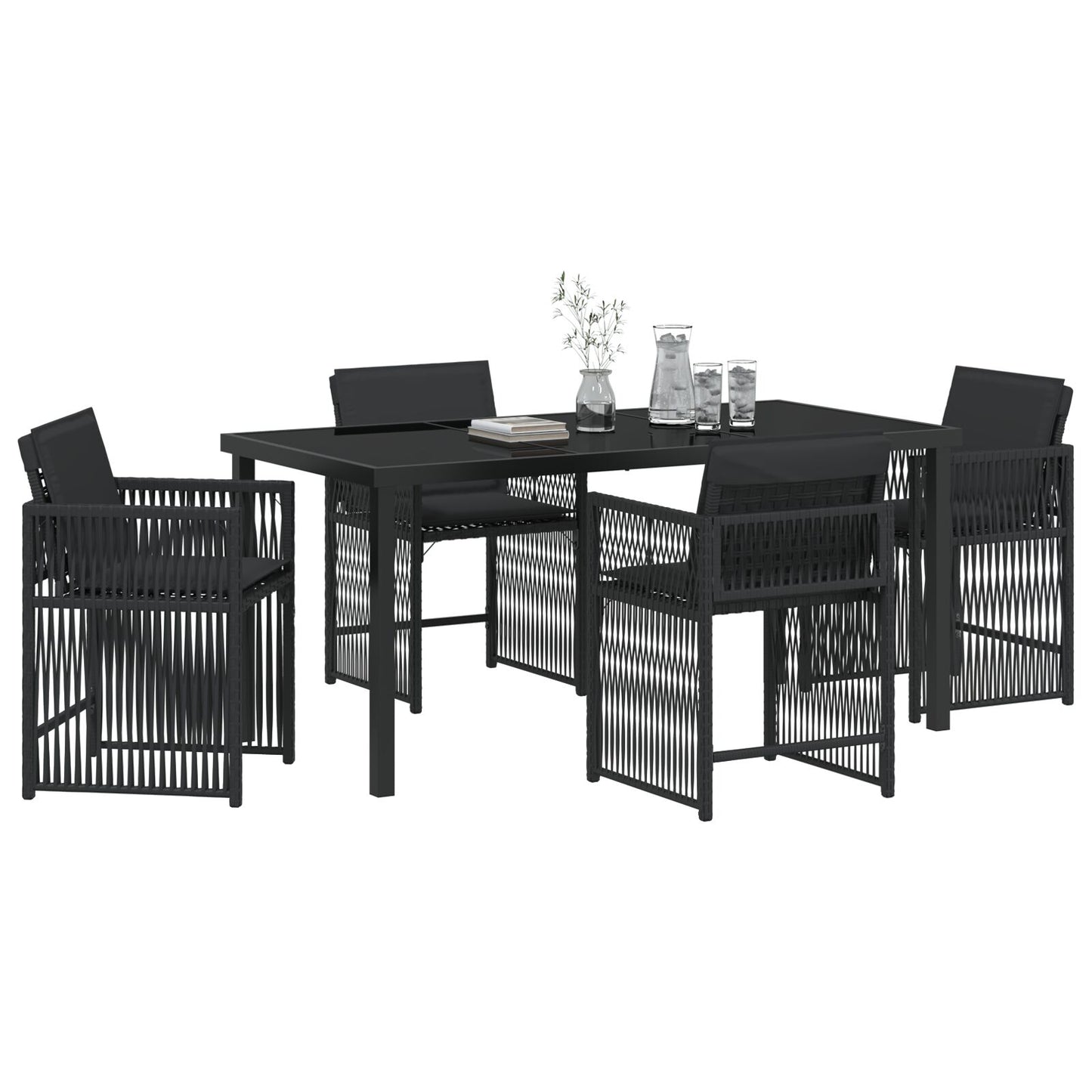 5-Delige Tuindining Set Met Kussens Zwart Poly Rattan